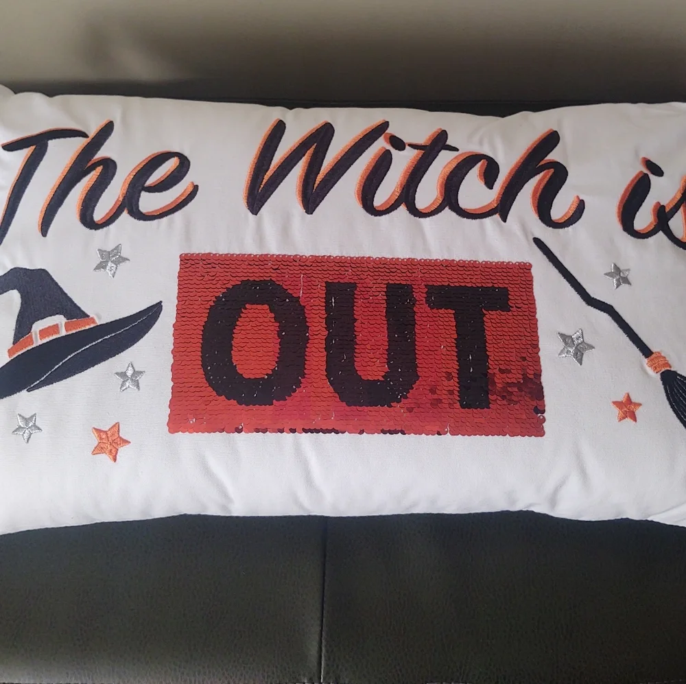 🎁Isaac Mizrahi Sequined Witch Is In/Out Reversible Pillow